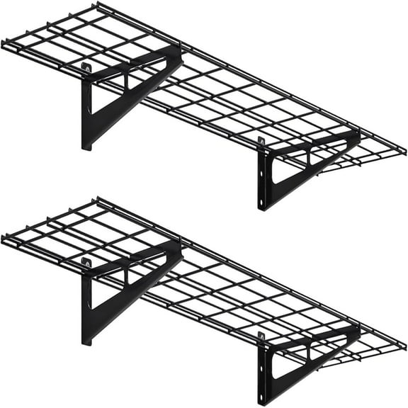 Ataucjin 2-Pack Garage Shelves,Heavy Duty Wall Mounted Storage Rack, Industrial Strength Storage Capacity Metal Shelving Unit with Hooks, Floating Shelves for Garage/Utility Room