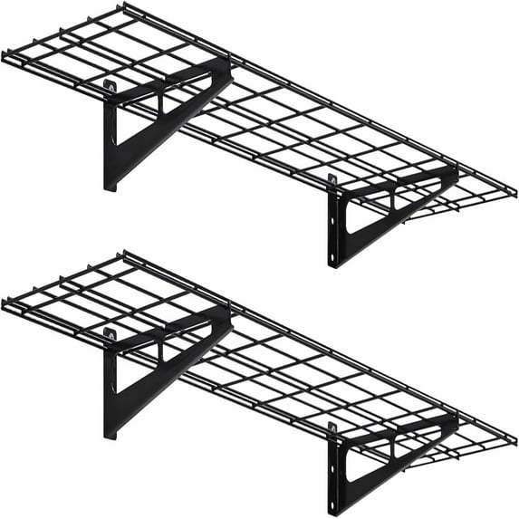 Ataucjin 2-Pack Garage Shelves,Heavy Duty Wall Mounted Storage Rack, Industrial Strength Storage Capacity Metal Shelving Unit with Hooks, Floating Shelves for Garage/Utility Room
