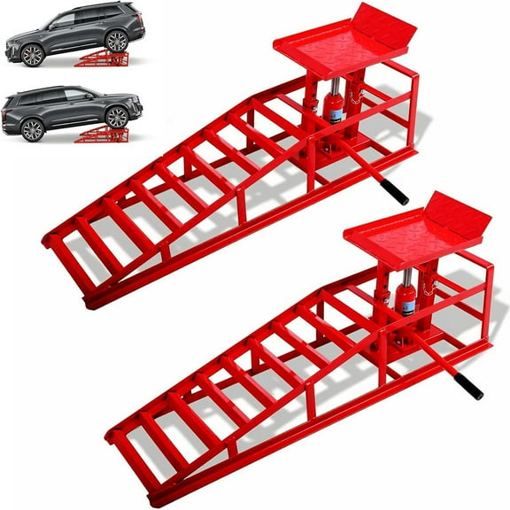 Ataucjin 2 Packs Hydraulic Car Ramps for Oil Changes Drive Up Car Ramps with Hydraulic Jack High Lift Automotive Truck Service Ramps for Garage and Home Vehicle Maintenance