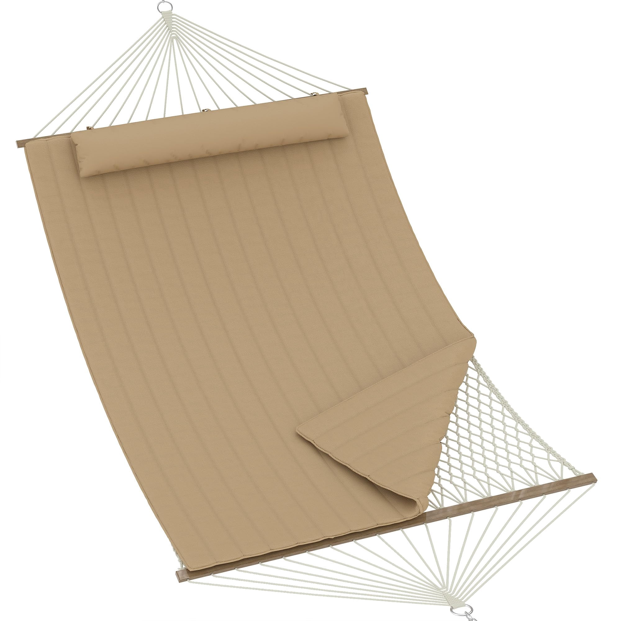 Ataucjin 2 Person 12FT Hammocks for Outside, Double Quilted Fabric Outdoor Hammock with Spreader Bar, Large Removable Pillow, Storage Pockets, Carabiners, Max 450 Lbs Capacity