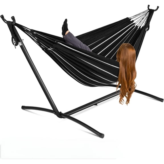 Ataucjin 2 Person Hammock, Double Hammock with Foldable Steel Stand and Carry Bag, Standing Hammock, Indoor Outdoor, 450 LBS Weight Capacity, Suitable for Garden Camping Beach