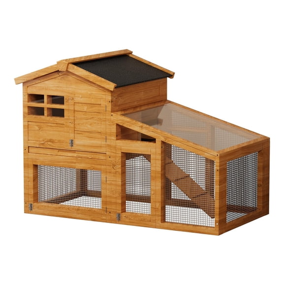 Ataucjin 2-Tier Wooden Rabbit Hutch Cage,Indoor Outdoor Pet House with Anti-Chew Metal Ramp, Removable Leak-Proof Tray, Ventilated Wire Netting, Spacious Catwalk for Small Animals