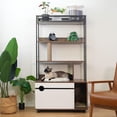 thumbnail image 1 of Ataucjin 2-in-1 Litter Box Enclosure with 4-Tier Shelves and Cat Scratching Post, Large Wood Cat Litter Box Furniture Hidden with Storage, Fit Most of Litter Box, 1 of 6