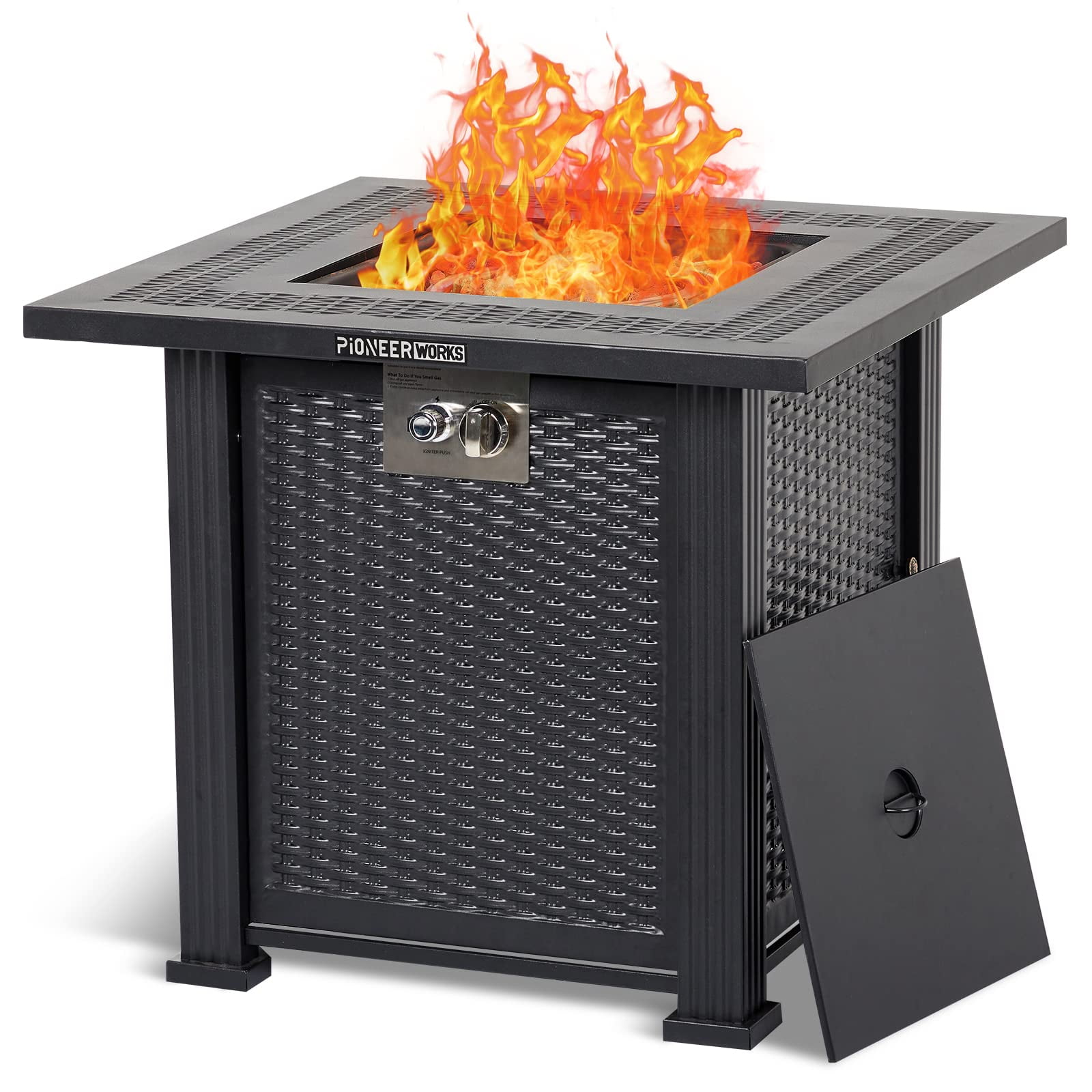 28" Black Steel Propane Fire Pit Table with Cover