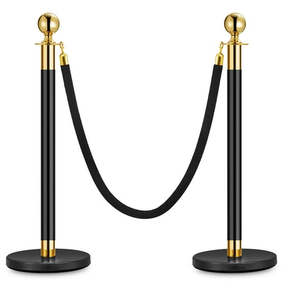 Ataucjin 2PCS Stanchion Posts Queue with Black Velvet Rope, 5 FT Black Carpet Ropes and Poles, Crowd Control Barriers Queue Line Rope, Barriers for Party Supplies