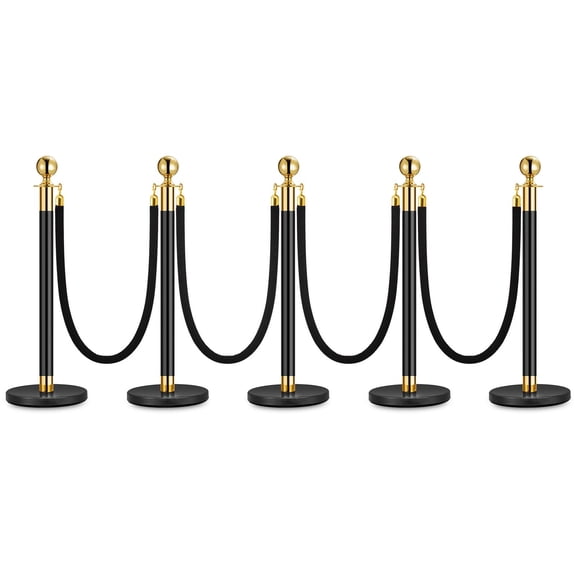 Ataucjin 2PCS Stanchion Posts Queue with Black Velvet Rope, 5 FT Black Carpet Ropes and Poles, Crowd Control Barriers Queue Line Rope, Barriers for Party Supplies