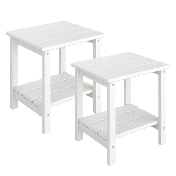Ataucjin 2Pcs Adirondack Outdoor Side Tables, 2-Tier HDPE All-Weather End Table for Patio, Pool, Deck, Backyard, 18 x 15 Inch