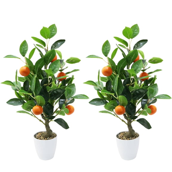 Ataucjin 2pcs 1.6FT Artificial Orange Tree,Fake Artificial Potted Plants Faux Orange Citrus Tree with Pot Faux Plants Indoor for Home Kitchen Office Living Room Table Desk