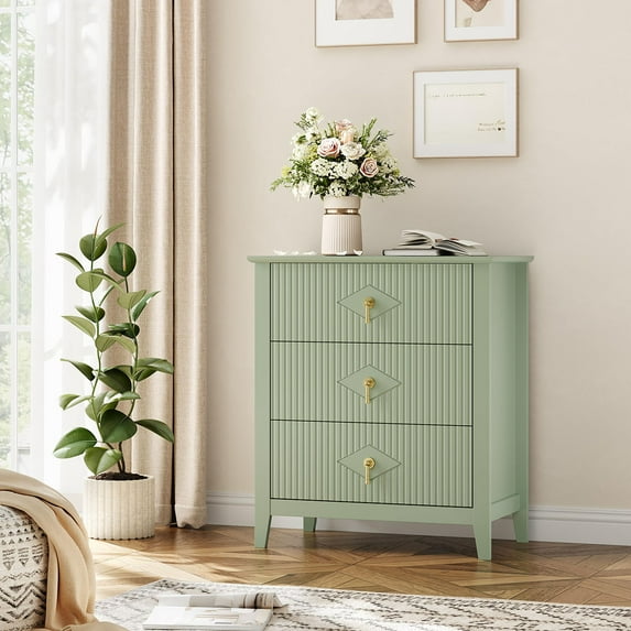 Ataucjin 3-Drawer Fluted Dresser for Bedroom ,Wood Dresser Nightstand for Bedroom, Modern Chest of Drawers, Storage Organizer Cabinet for Living Room, Hallway, Entryway