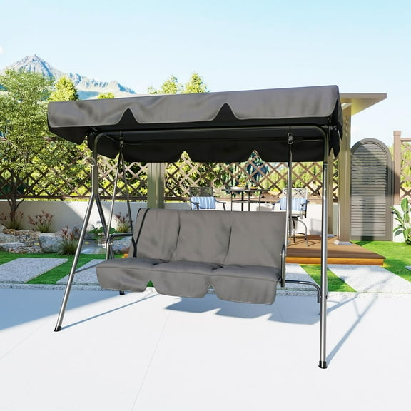 Ataucjin 3 Seat Outdoor Porch Swing, Outdoor Swing with Canopy for Porch, Convertible Canopy Hanging Swing Glider Lounge Chair, Patio Swing Chair with Adjustable Tilt Shade