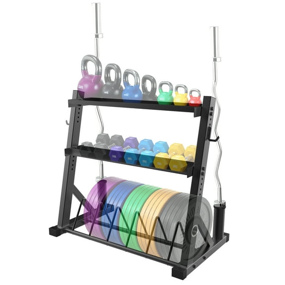 Ataucjin 3 Tier Barbell Storage Racks,1000 LBS Capacity Adjustable Weight Rack for Dumbbell, Kettlebell, Barbell Bar，Heavy Duty Weight Storage Organizer, Space-Saving Dumbbell Storage Stand Holder