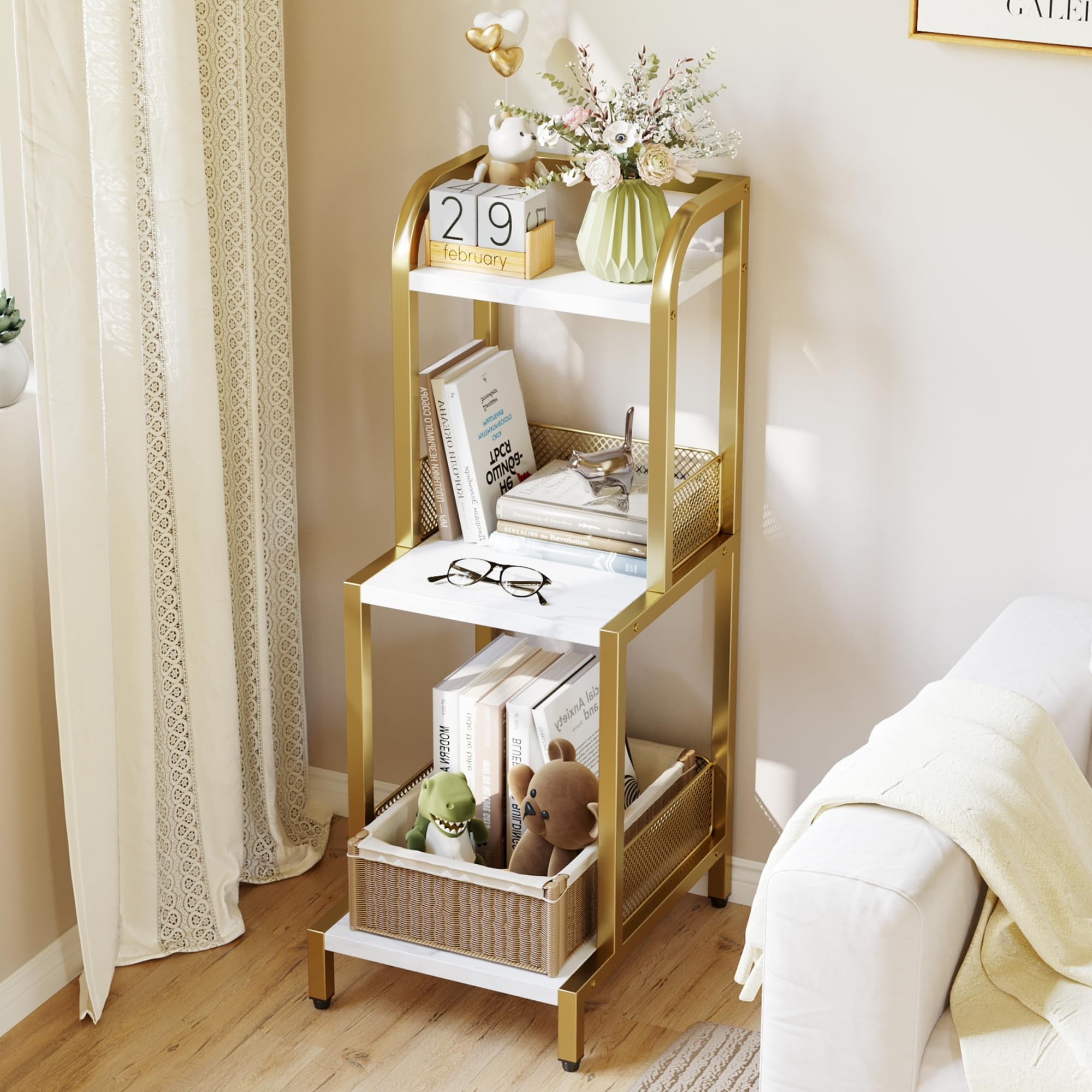 Ataucjin 3 Tier Gold Ladder Shelf Free Standing Book Shelf Display Bookcase Storage Organizer Unit Flower Stand Plant Rack With Metal Frame Accent Furniture For Bathroom Balcony Kitchen Office Walmart...