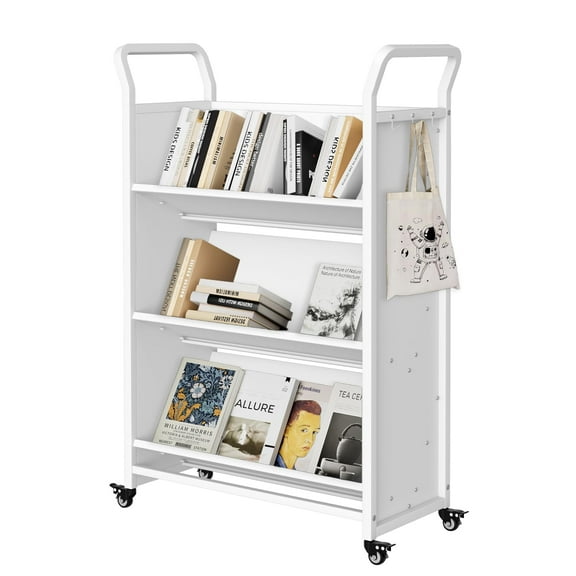 Ataucjin 3 Tier Rolling Book Cart with Wheels, 360 Lb Capacity Heavy Duty Metal Library Carts with Side Hooks & Dual Handles, Rolling Book Organizer for Home, Office