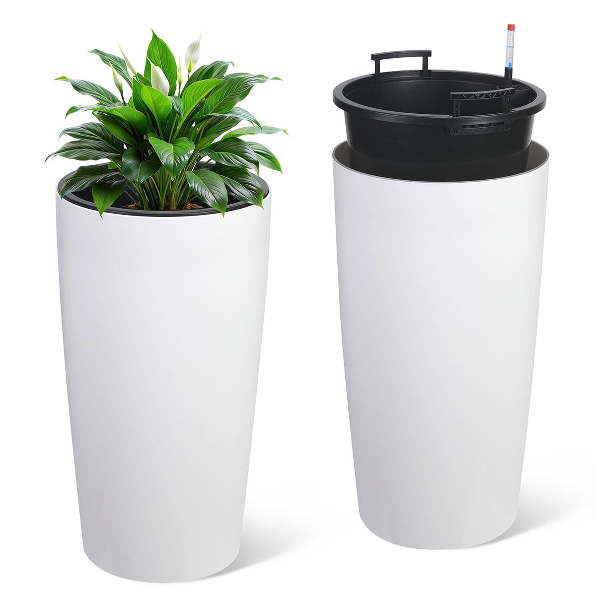 Ataucjin 30 inch Tall Planter Set of 2, Self Watering Pots with Drain Holes, Water Level Monitor & Inner Bucket, Indoor Outdoor Large Flower Pots, Automatic Watering, for Patio, Balcony, Living Room