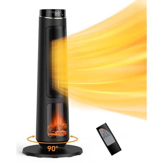 Ataucjin 31" Space Heater With Remote Portable Electric Heaters 3D Flame Effect Tower Heater For Indoor Use 1500W PTC Ceramic Heater With 90° Oscillating Heat Up 200 Square Feet For Bedroom Office
