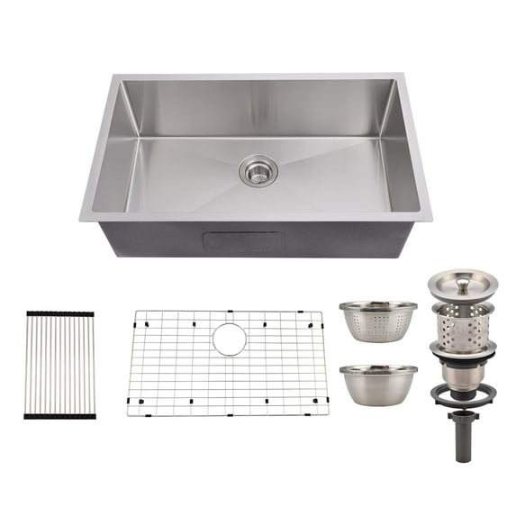 Ataucjin 32 Inch Kitchen Sink for Single Bowl,Undermount Kitchen Sink Stainless Steel Sink 16 Gauge Kitchen Sinks with Accessories, Easy Drain and Low Noise 32" x19" x10" (Brushed Nickel)