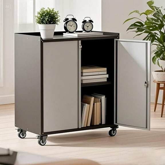 Ataucjin 35.43" High Garage Storage Cabinet with Wheels,Locking Steel Rolling Tools Chest with Handle, Metal Storage Cabinet with 1 Shelf