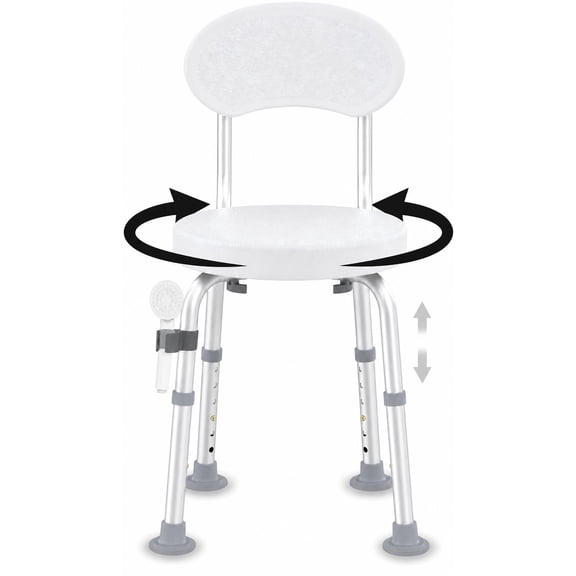 Ataucjin 360° Swivel Shower Chair with Backrest,Height Adjustable, Non-Slip Bath Seat for Elderly & Disabled,Compact, Stable Bathroom Stool for Bathtub or Shower,Senior-Friendly Design