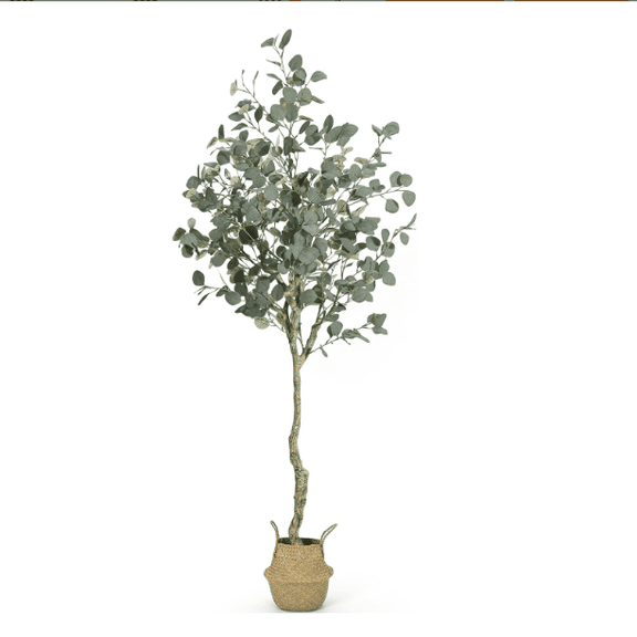 Ataucjin 4/5/6FT 1PCS Artificial Eucalyptus Tree Modern Large Fake Plant In Pot Faux Floor Plant Fake Silk Trees For Indoor Outdoor Home Office Housewares Gift Decor