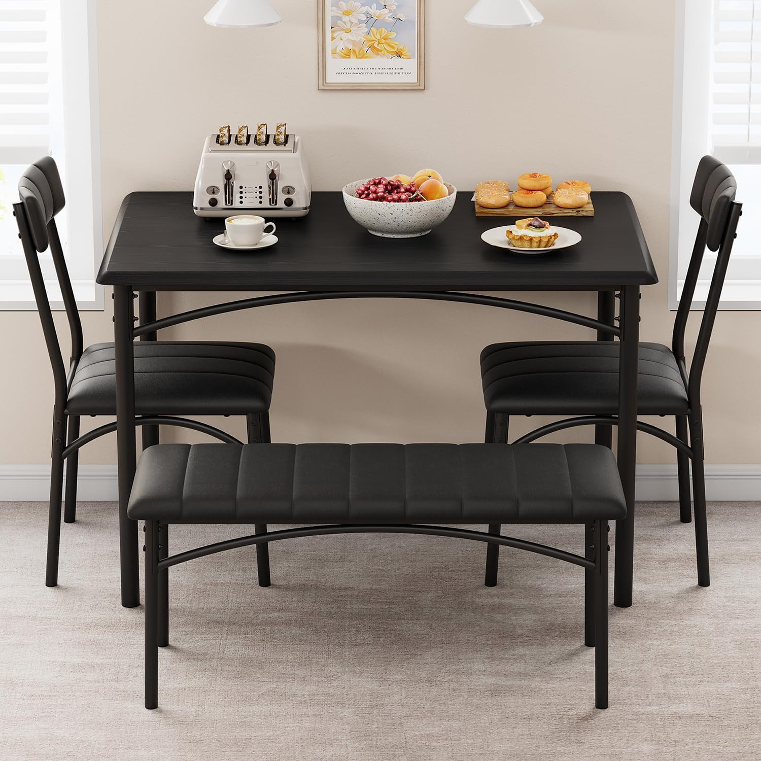Ataucjin 4 Pieces Dining Table Set For 4 With Upholstered Chairs And ...