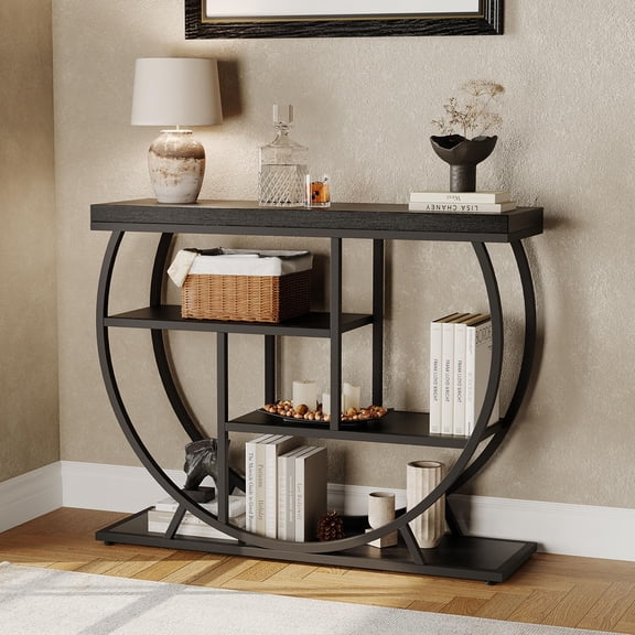 Ataucjin 4-Tier Entryway Table with Storage,Narrow Console Table Behind Couch with Half-Circle Base & Storage Shelves for Living Room, Hallway, Foyer