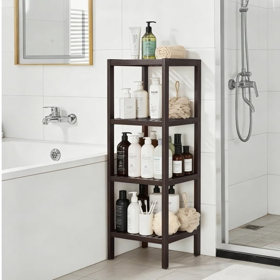 Ataucjin 4-Tier Narrow Bamboo Shelf for Bathroom, 13"x13"x38.6" Slatted Wood Plant Stand Corner Rack for Towel Storage in Kitchen, Entryway, Bedroom