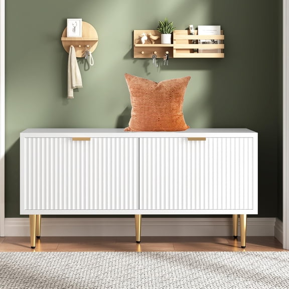 Ataucjin 42" Shoe Storage Bench, Fluted Entryway Bench with 2 Doors, Shoe Storage Bench for Hallway, Living Room, Loads 300 lb,Easy Assembly