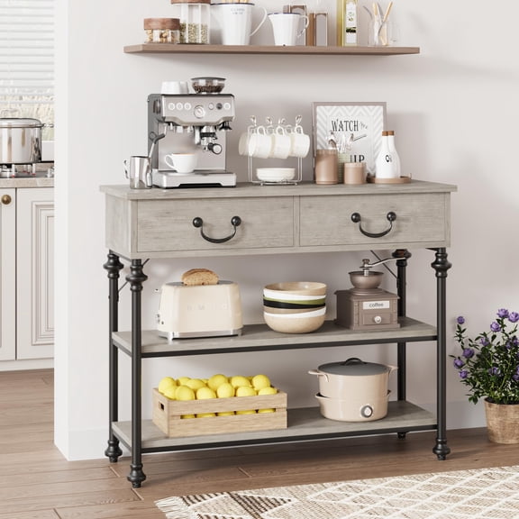 Ataucjin 43" L Console Tables for Entryway, Small Entryway Table with 2 Drawers, Narrow Console Table with 3 Tier Storage Shelves for Living Room, Hallway Table, Sofa Table