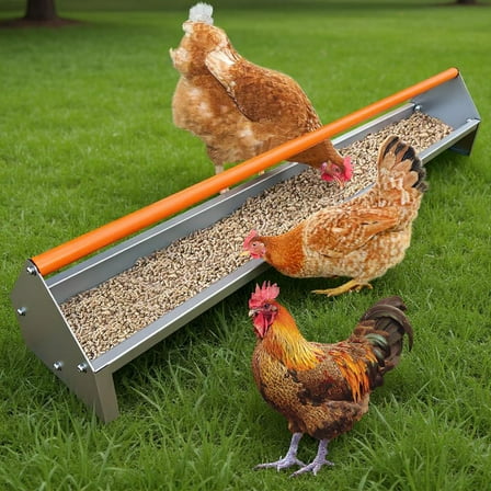 Ataucjin 45" Chicken Feeding Trough, Galvanized Steel Chicken Feeder with Crossbar & Drainage Holes, Large Capacity Poultry Feeder Trough for Chicks, Duck, Goose, Turkey, Rabbit, Pigeon