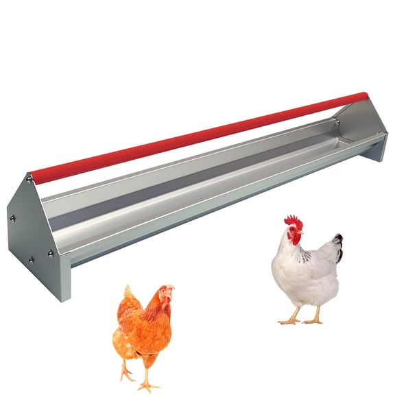 Ataucjin 45" Chicken Feeding Trough, Galvanized Steel Chicken Feeder with Crossbar & Drainage Holes, Large Capacity Poultry Feeder Trough for Chicks, Duck, Goose, Turkey, Rabbit, Pigeon