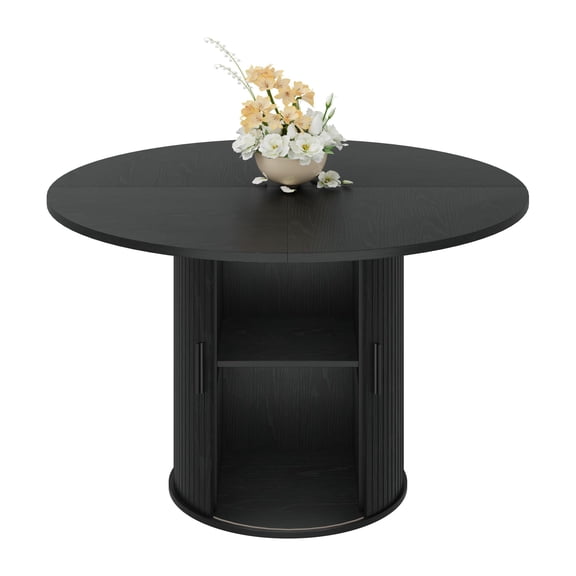 Ataucjin 47'' Dining Table with Hidden Storage for 4, Kitchen Dining Room Circle Dinner Pedestal Table with Slide Door Shelf, Space Saving Wood Furniture for Small Spaces, Dining Room,table only