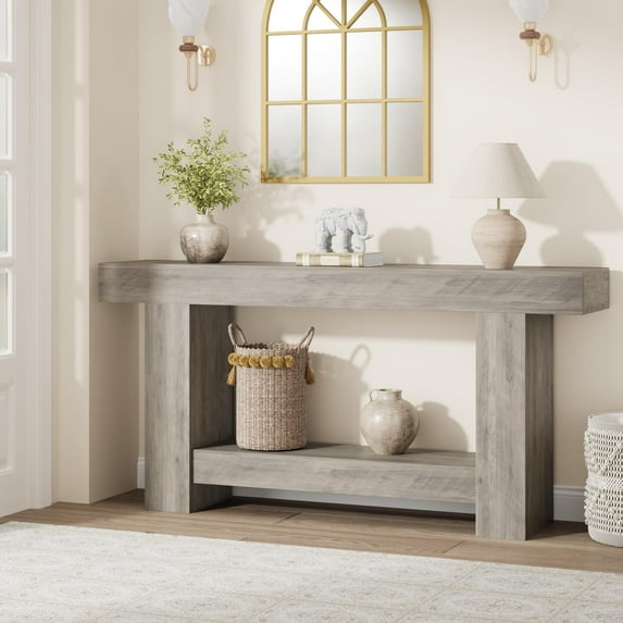 Ataucjin 47-Inch/63-Inch Narrow Long Console Table for Living Room,2-Tier Large Sofa Table with Storage,Farmhouse Wood Entryway Table for Hallway, Sofa,Entry,Wooden Entrance Entry Table for Entryway