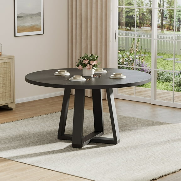 Ataucjin 47 Inch Round Dining Table for 4-6 People,Kitchen Table with Sturdy Cross-Shaped Base & Adjustable Foot Pads for Dining Room, Kitchen, Living Room，table only