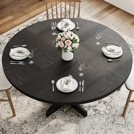 Ataucjin 47 Inch Round Dining Table, Dining Room Table for 4, Circle Dinner Table with Wooden Top and Legs, Farmhouse Kitchen Table, Casual Coffee Table for Dining Room, Kitchen, Living Room (Only Tab