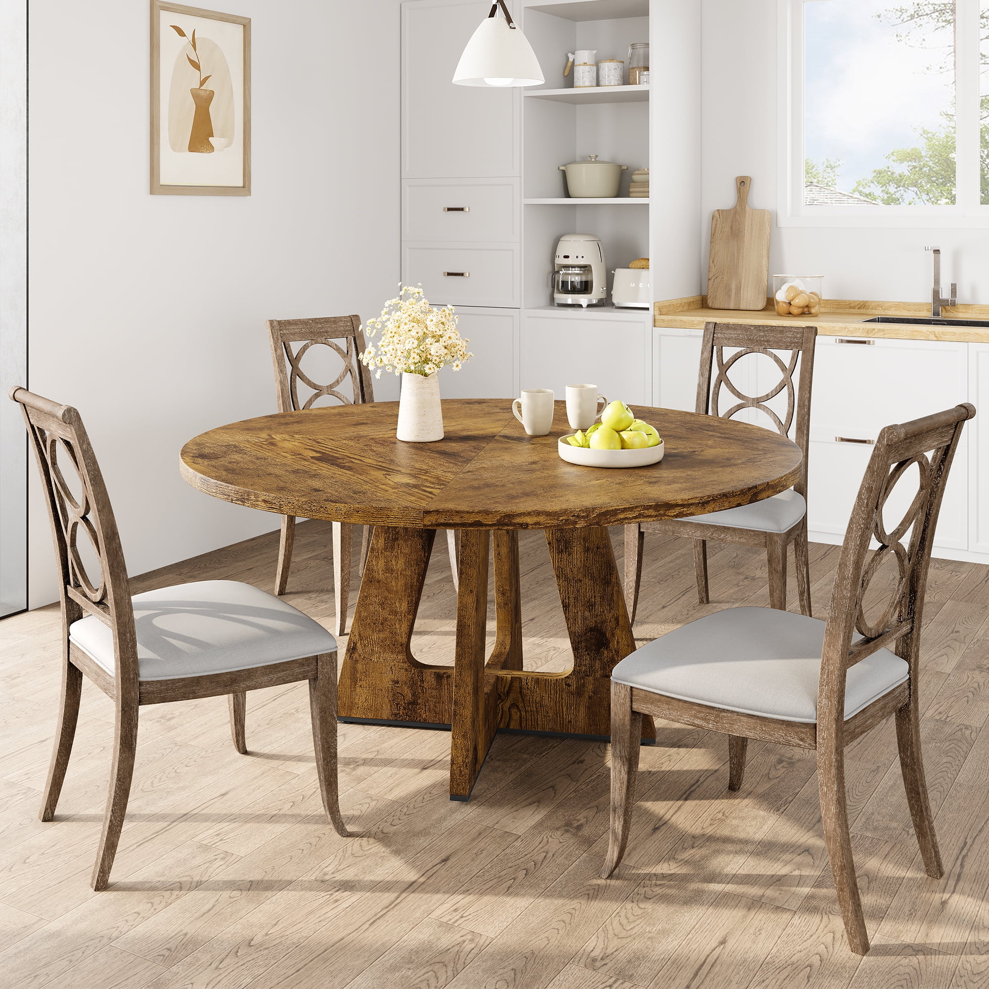 Ataucjin 47-Inch Round Large Dining Table, Wooden Kitchen Table Set for ...