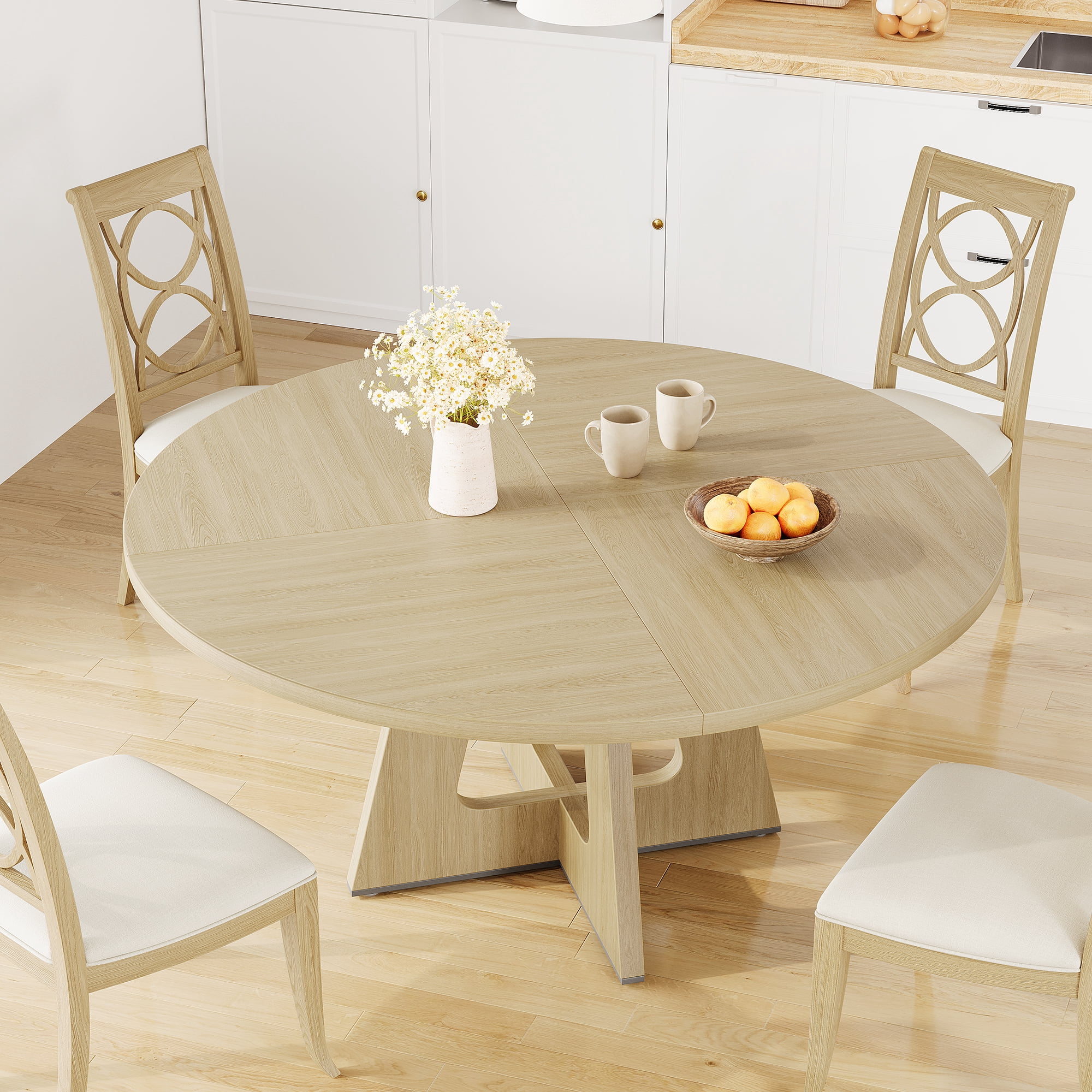 Ataucjin 47 inch Round Dining Table for 4-6, Farmhouse Kitchen Table ...