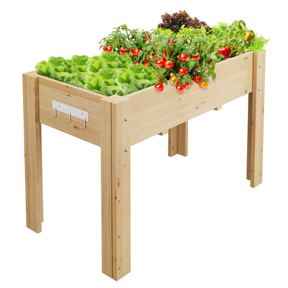Ataucjin 47 x 22 x 30 Inches Raised Garden Bed with Legs & Hooks,Elevated Wood Planter Box Stand (4x2.5x1.8 Ft) for Backyard,Patio,Balcony,Outdoor Patio & Backyard Planter with Non-Woven Liner
