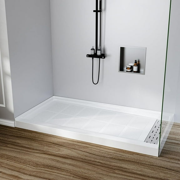 Ataucjin 48" x 32" Shower Base, Non Slip Shower Pan with Center Drain, 304 Stainless Steel Square Drain Cover, Single Threshold Shower Tray Kit, Bathroom Floor