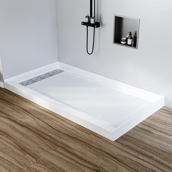 Ataucjin 48" x 32" Shower Base, Non Slip Shower Pan with Center Drain, 304 Stainless Steel Square Drain Cover, Single Threshold Shower Tray Kit, Bathroom Floor
