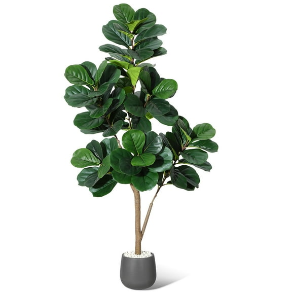 Ataucjin 4FT Fiddle Leaf Fig Tree Artificial with 48 Leaves,Realistic Faux Ficus Lyrata Trees in 7.8" Planter Pot, Indoor Fake Floor Plants for Home Office Living Room Decor, Housewarming Gift