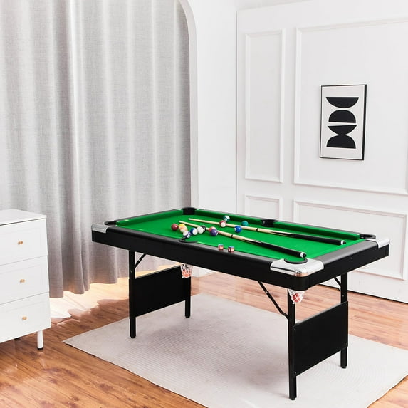 Ataucjin 5.5FT/6FT/7FT Billiards Table, Portable Pool Table with Easy Folding for Storage, Billiard Table Set Includes Full Set of Balls, 2 Cues & Brush for Family Game Rooms