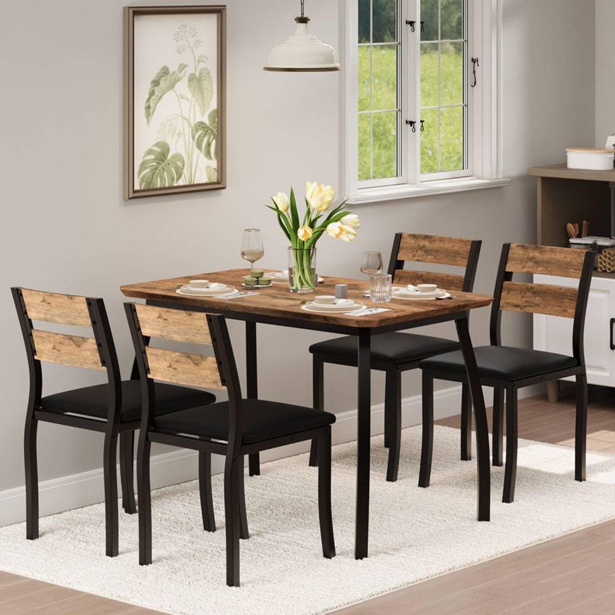 Ataucjin 5 Piece Metal Frame Kitchen Table and Chair Set,Dining Table ...