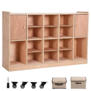 Ataucjin 5-Section Classroom Coat Locker, 20 Cubbies for Classrooms, Daycare Cubby with 4 Casters, 5 Hooks and 2 Storage Boxes, for Home, School, Kindergarten