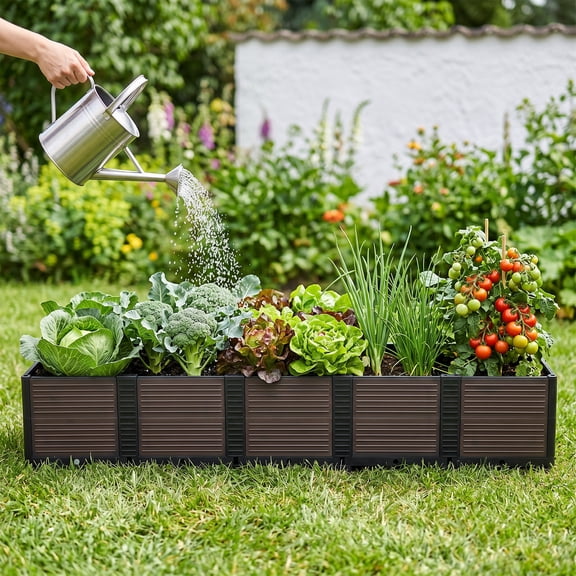 Ataucjin 5-Unit Planter Box, Modular Raised Garden Bed with Legs, Self-Watering Elevated Container for Vegetables, Flowers, Herbs For Patio, Balcony, Backyard