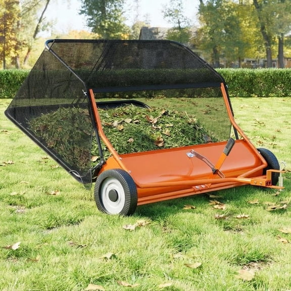 Ataucjin 52" Tow-Behind Lawn Sweeper,27 cu.ft. Large-Capacity Pull-Behind Grass & Leaf Collector, Heavy-Duty Adjustable Height, Dumping Rope Design for Easy Debris Disposal, Fits Tractors & ATVs