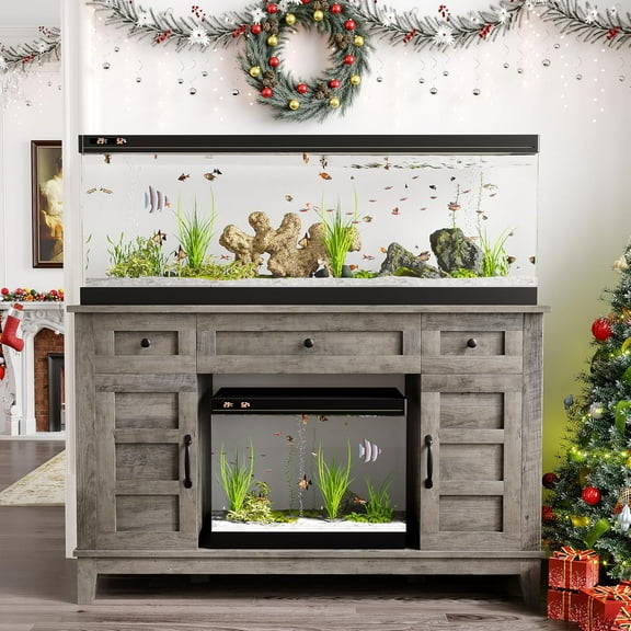 Ataucjin 55-75 Gallon Fish Tank Stand, Farmhouse Design, Aquarium Stand with Power Outlet, 1400LBS Heavy Duty, Suitable for Fish Turtle Reptile Terrarium