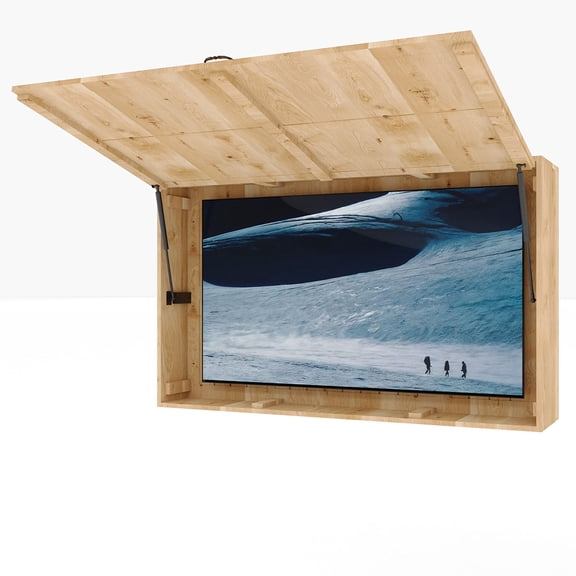 Ataucjin 55-Inch Outdoor TV Enclosure, Solid Wood Weatherproof TV Cover with 4D Adjustable Mount & Fold-Up Door (Fits 44-55" TVs), Includes Dust Cover & Sturdy Handle