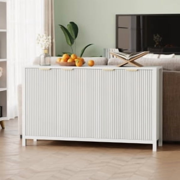 Ataucjin 55" Modern Fluted Sideboard Buffet Cabinet with Storage, Kitchen Buffet Cabinet Console Table Wood Coffee Bar Buffet Table with 4 Doors & Adjustable Shelves, Kitchen Cabinet Console Table