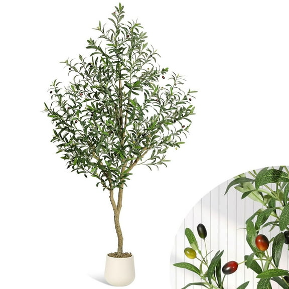 Ataucjin 5FT Artificial Olive Tree,Realistic Faux Olive Tree with Natural Wood Trunk & Lifelike Fruits,UV Resistant Artificial Tree, Potted Fake Olive Tree for Home, Office, Living Room Indoor Decor