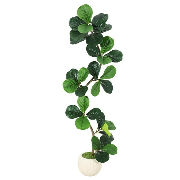 Ataucjin 5ft Fiddle Leaf Fig Artificial Tree, Faux Plants Indoor with Moss&White Planter, Fake Rubber Tall Fake Floor Plant in Pot,Artificial Trees for Home Office Living Room Decor